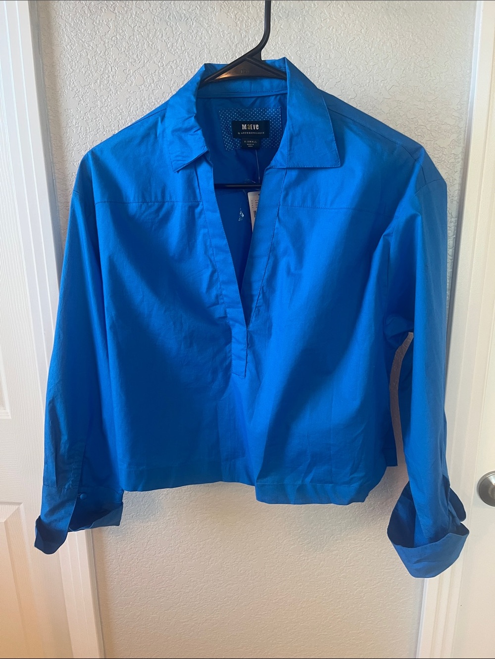 NWT Maeve Anthropologie cropped Royal Blue shirt size XS